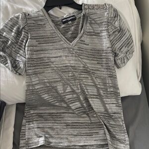 Karl Lagerfeld Striped Gray Blouse with Button Accents